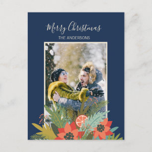 Colourful Retro Christmas Gift Box Photo Holiday Postcard