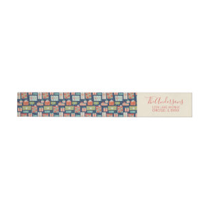 Colourful Retro Christmas Gift Box Wrap Around Label