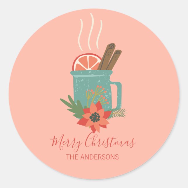 Colourful Retro Christmas Holiday Cider Classic Round Sticker (Front)