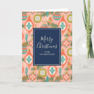 Colourful Retro Christmas Ornaments Holiday Card