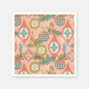 Colourful Retro Christmas Ornaments Holiday Napkin