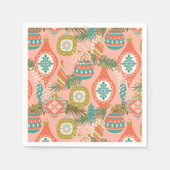 Colourful Retro Christmas Ornaments Holiday Napkin (Front)