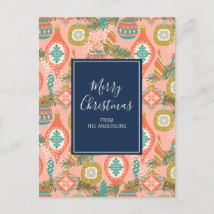 Colourful Retro Christmas Ornaments Holiday Postcard