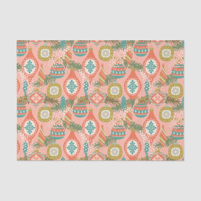 Colourful Retro Christmas Ornaments Tissue Paper (Front)