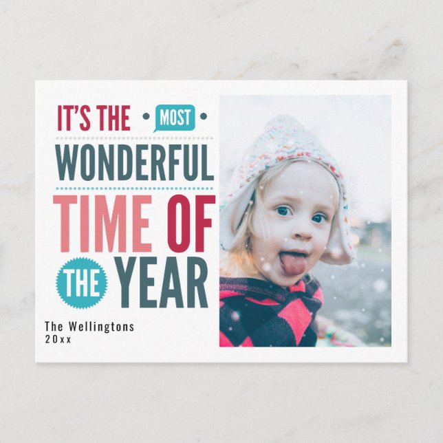 Colourful Retro Christmas Quote Photo Holiday Postcard (Front)