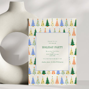 Colourful Retro Christmas Tree Annual Holiday Part Invitation