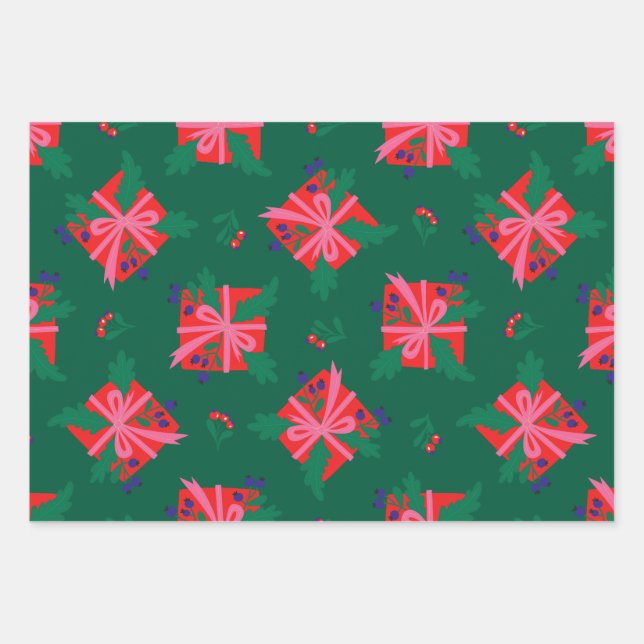 Colourful Retro Christmas Wrapping Paper (Front)