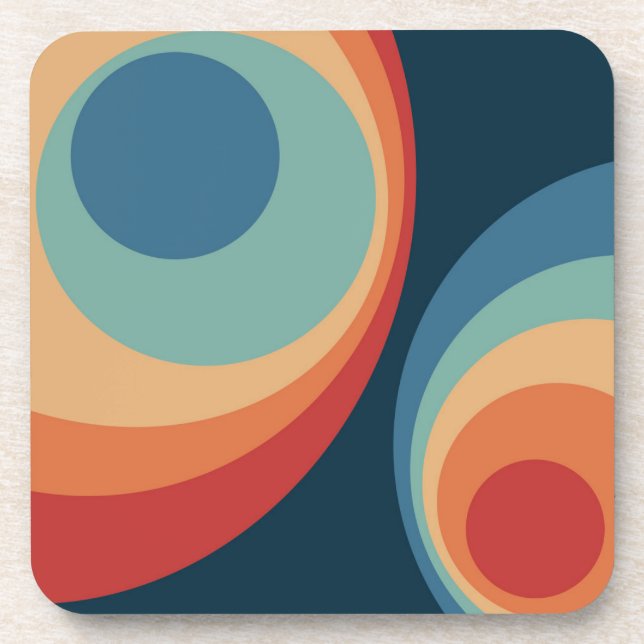 Colourful retro circles design coaster (Front)