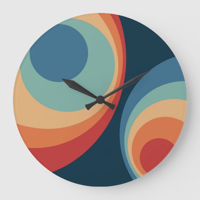 Colourful retro circles design large clock (Front)