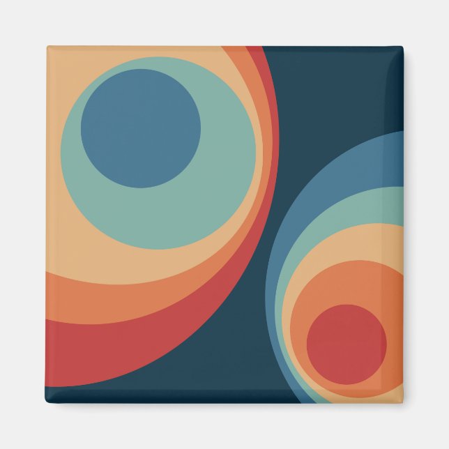 Colourful retro circles design magnet (Front)