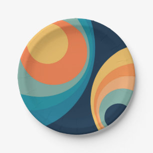 Colourful retro circles design paper plate