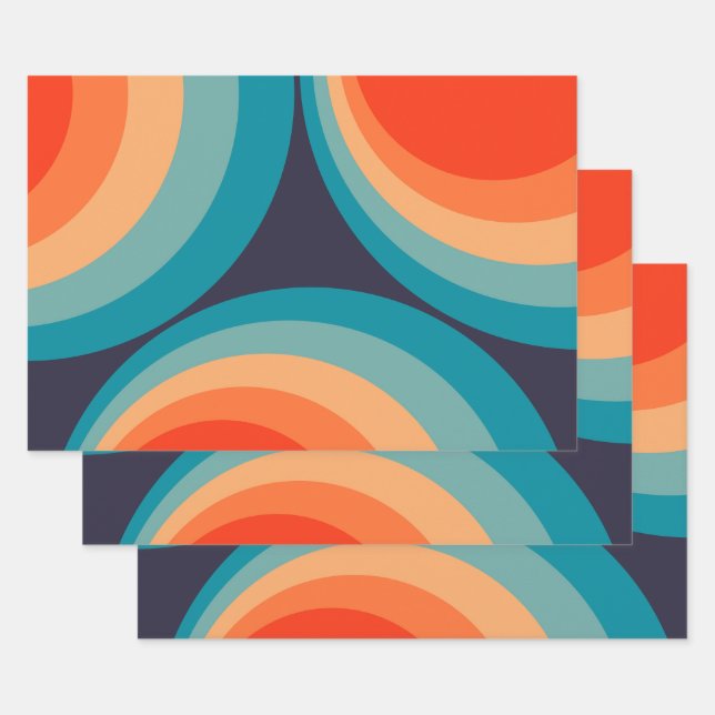Colourful retro circles design wrapping paper sheet (Set)