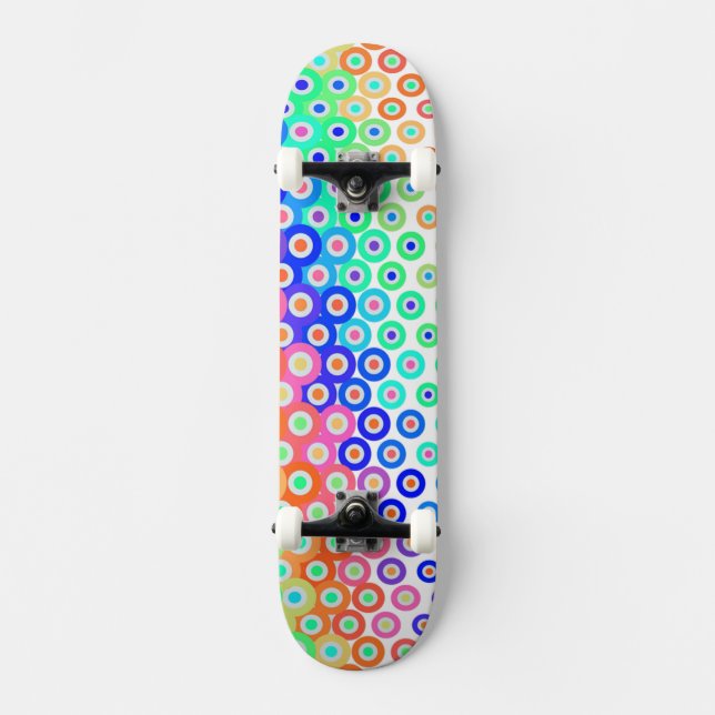 Colourful Retro Circles Skateboard (Front)