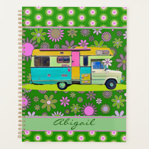 Colourful Retro Coach Camper and Fun Mod Flowers Planner