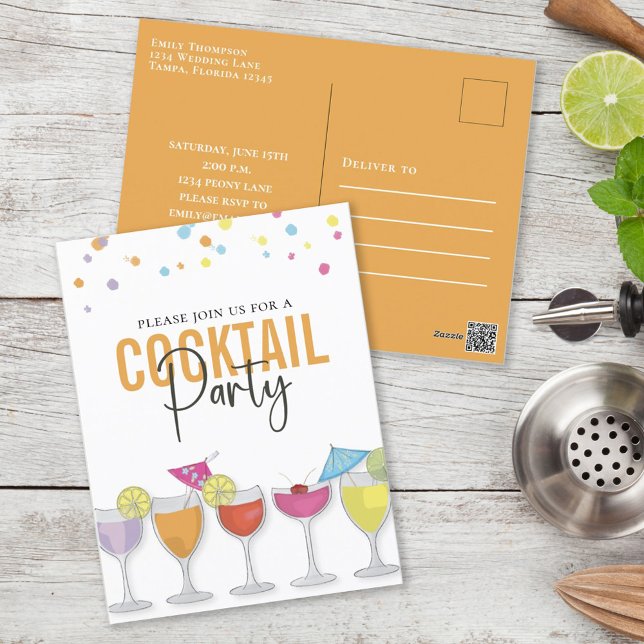 Colourful Retro Cocktail Party Custom Postcard (Creator Uploaded)