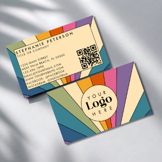 Colourful Retro Custom Logo QR Code Template Business Card