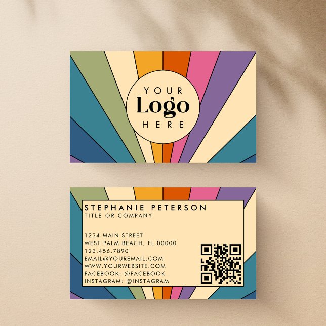 Colourful Retro Custom Logo QR Code Template Business Card (Creator Uploaded)