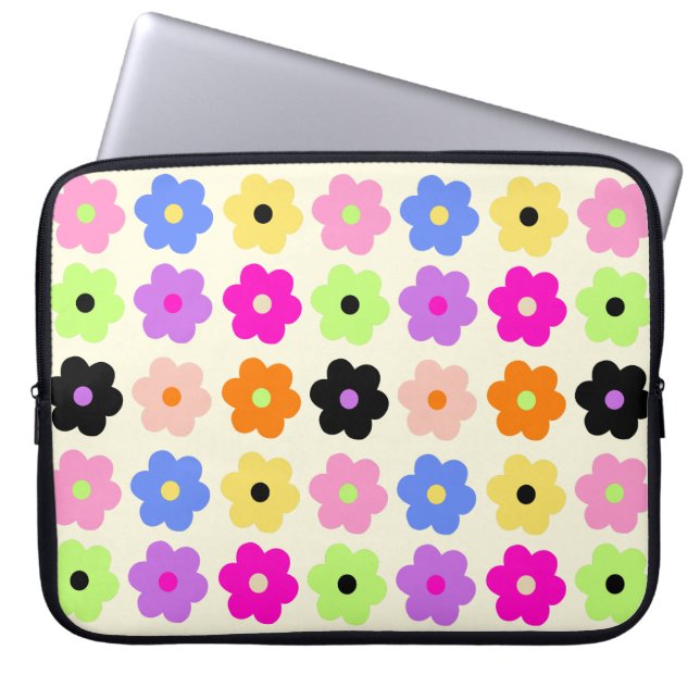 Colourful Retro Daisies Minimalist Floral Pattern Laptop Sleeve (Front)