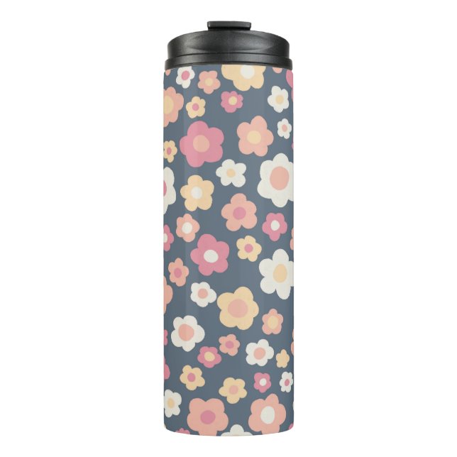 Colourful Retro Daisies Pastel Flowers Pattern Cut Thermal Tumbler (Front)