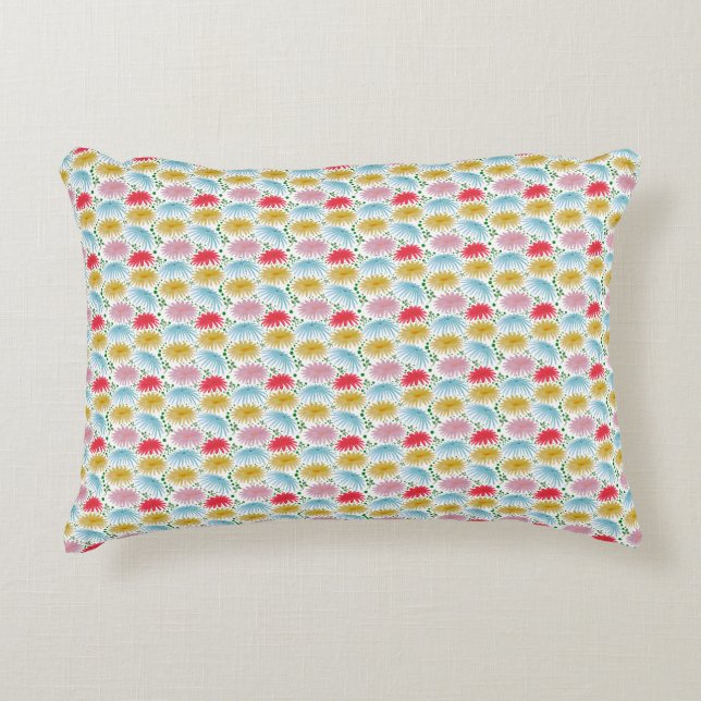 Colourful Retro Daisy Floral Pattern Whimsical  Decorative Cushion (Front)