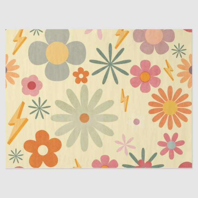 Colourful Retro Daisy Flowers crafts Tissue Paper (Front)