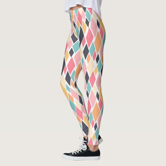Colourful Retro Diamond Pattern Leggings (Left)