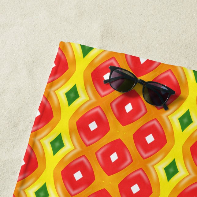 Colourful retro diamond stripes pattern beach towel (In Situ)