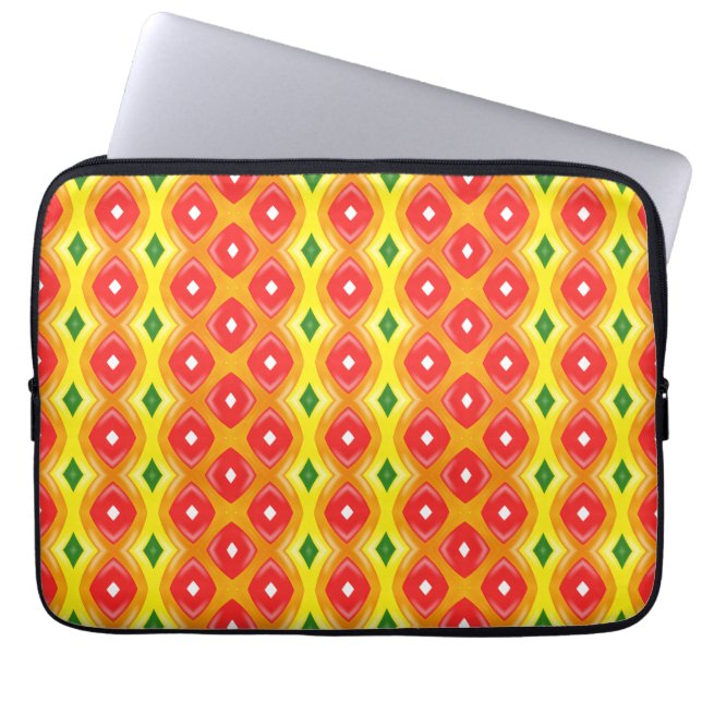 Colourful retro diamond stripes pattern laptop sleeve (Front)