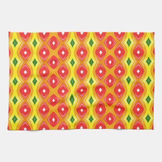 Colourful retro diamond stripes pattern tea towel