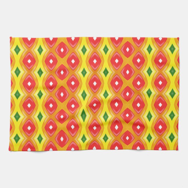 Colourful retro diamond stripes pattern tea towel (Horizontal)