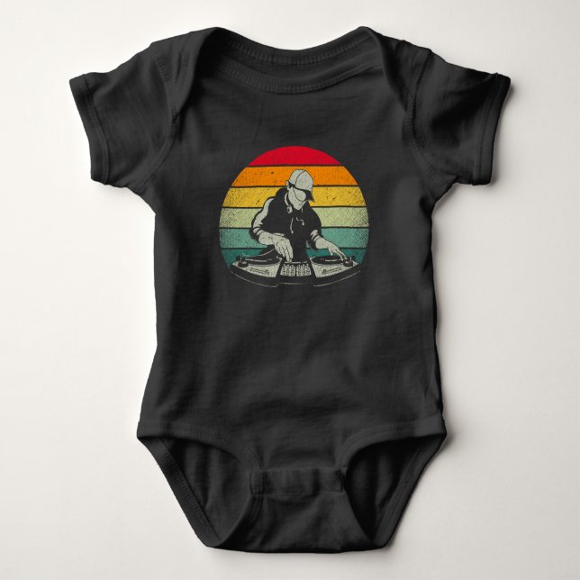 Colourful Retro DJ Techno Music edm Party Baby Bodysuit (Front)