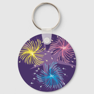 Colourful Retro Fireworks Burst Key Ring