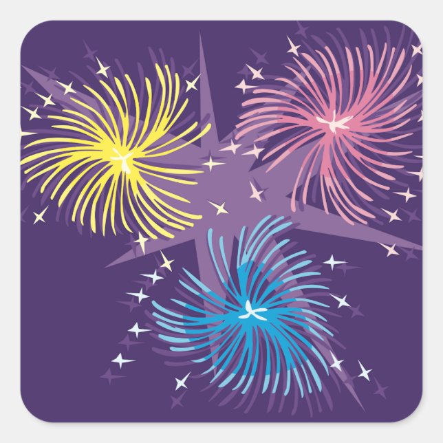 Colourful Retro Fireworks Burst Square Sticker (Front)