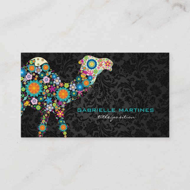 Colourful Retro Floral Camel & Black Damasks Business Card (Front)