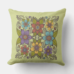 Colourful Retro Floral  Cushion