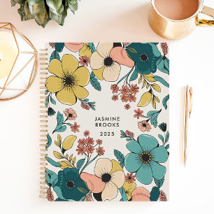 Colourful Retro Floral Custom Name Planner