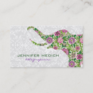 Colourful Retro Floral Elephant Business Card