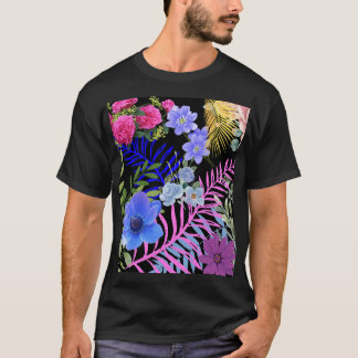 Colourful Retro Floral Fern Bontanical Foliage  T-Shirt