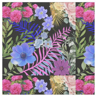 Colourful Retro Floral Fern Botanical Foliage  Fabric