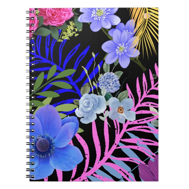 Colourful Retro Floral Fern Botanical Foliage  Notebook (Front)