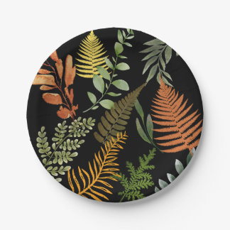 Colourful Retro Floral Fern Botanical Foliage  Paper Plate