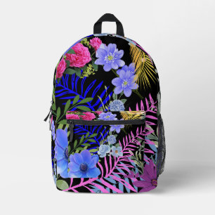 Colourful Retro Floral Fern Botanical Foliage  Printed Backpack