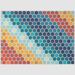 Colourful Retro Floral Mosaic Hexagon Pattern Tissue Paper