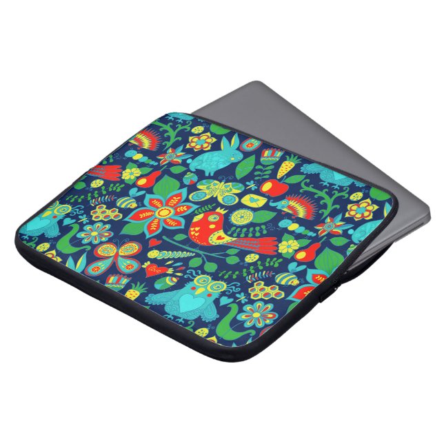 Colourful Retro Floral Owls Pattern Laptop Sleeve (Front Top)