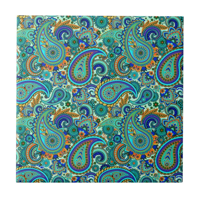 Colourful Retro Floral Paisley Pattern Tile (Front)