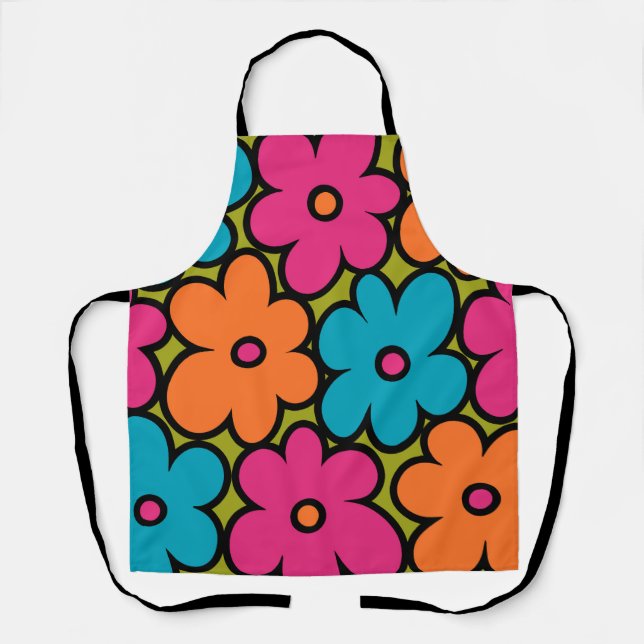 Colourful Retro Floral Pattern Apron (Front)