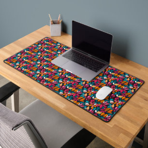 Colourful Retro Floral Pattern Desk Mat