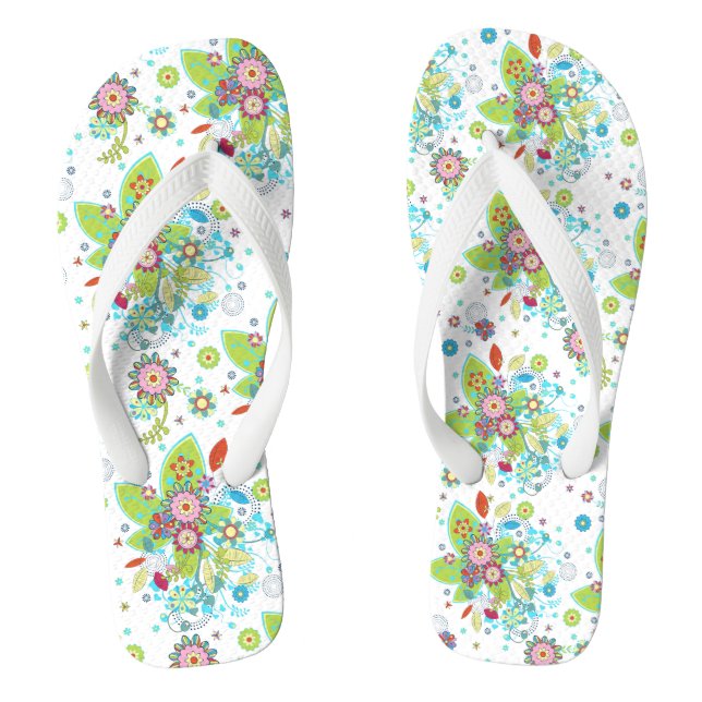 Colourful Retro Floral Pattern Jandals (Footbed)