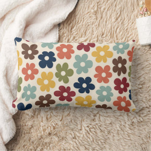 Colourful Retro Floral Pattern Lumbar Cushion