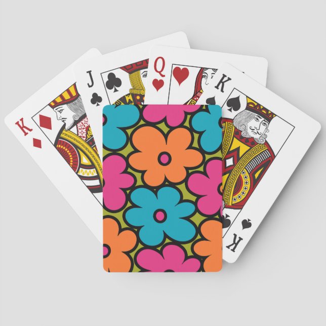 Colourful Retro Floral Pattern Playing Cards (Back)